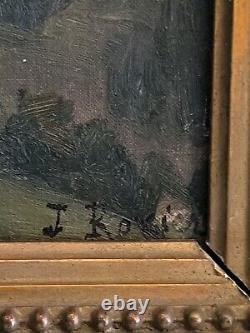 Jules ROZIER (1821-1882) Animated Mountain Landscape Oil on Wood Framed