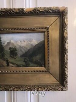 Jules ROZIER (1821-1882) Animated Mountain Landscape Oil on Wood Framed