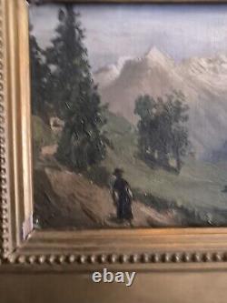 Jules ROZIER (1821-1882) Animated Mountain Landscape Oil on Wood Framed