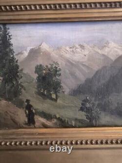 Jules ROZIER (1821-1882) Animated Mountain Landscape Oil on Wood Framed