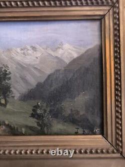 Jules ROZIER (1821-1882) Animated Mountain Landscape Oil on Wood Framed