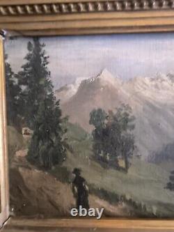 Jules ROZIER (1821-1882) Animated Mountain Landscape Oil on Wood Framed
