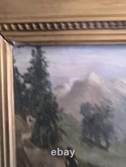 Jules ROZIER (1821-1882) Animated Mountain Landscape Oil on Wood Framed
