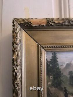 Jules ROZIER (1821-1882) Animated Mountain Landscape Oil on Wood Framed