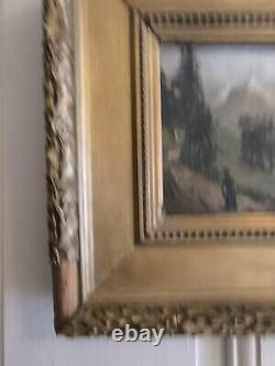 Jules ROZIER (1821-1882) Animated Mountain Landscape Oil on Wood Framed