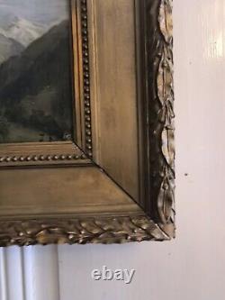 Jules ROZIER (1821-1882) Animated Mountain Landscape Oil on Wood Framed