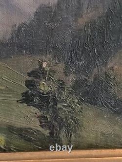 Jules ROZIER (1821-1882) Animated Mountain Landscape Oil on Wood Framed
