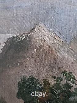 Jules ROZIER (1821-1882) Animated Mountain Landscape Oil on Wood Framed