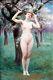 Jules Scalbert 1851-1933 Nude Woman Under The Apple Trees Oil On Wood Chalkboard