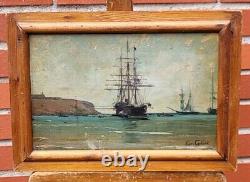 KARL CARTIER 1855-1925 MARINE LANDSCAPE. OIL PAINTING ON WOOD PANEL XIX CENTURY STYLE