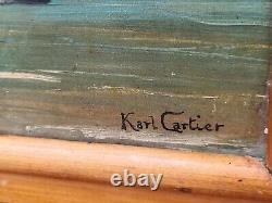 KARL CARTIER 1855-1925 MARINE LANDSCAPE. OIL PAINTING ON WOOD PANEL XIX CENTURY STYLE