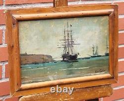 KARL CARTIER 1855-1925 MARINE LANDSCAPE. OIL PAINTING ON WOOD PANEL XIX CENTURY STYLE