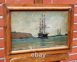 KARL CARTIER 1855-1925 MARINE LANDSCAPE. OIL PAINTING ON WOOD PANEL XIX CENTURY STYLE