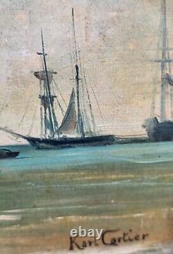 KARL CARTIER 1855-1925 MARINE LANDSCAPE. OIL PAINTING ON WOOD PANEL XIX CENTURY STYLE