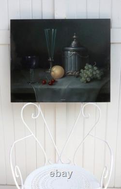 Kiss Endre 1947 Large & Fine Painting - Composition With Fruits Glasses Tin