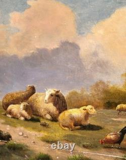 LAMBERT GERARDTS. Sheep in Pasture. 2 Oil Paintings on Wood Panel