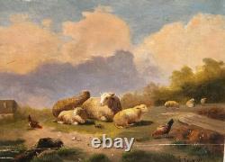 LAMBERT GERARDTS. Sheep in Pasture. 2 Oil Paintings on Wood Panel