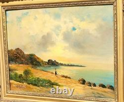 LOUIS ROGER. Mediterranean Landscape, oil painting on wooden panel, signed