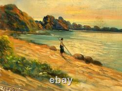 LOUIS ROGER. Mediterranean Landscape, oil painting on wooden panel, signed