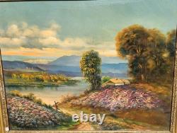 LOUIS ROGER. Riverbank Landscape. Oil painting on wood panel