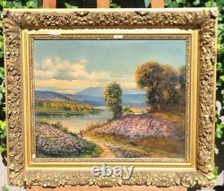 LOUIS ROGER. Riverbank Landscape. Oil painting on wood panel