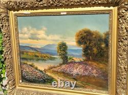 LOUIS ROGER. Riverbank Landscape. Oil painting on wood panel