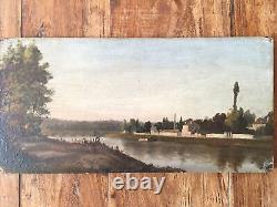 La Seine On The Croissy Side (78) Ancient Oil On Wood, Signed And Located