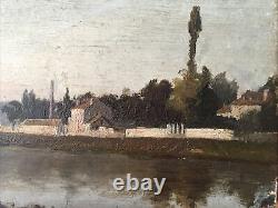 La Seine On The Croissy Side (78) Ancient Oil On Wood, Signed And Located