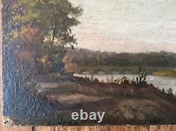 La Seine On The Croissy Side (78) Ancient Oil On Wood, Signed And Located