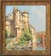Landscape Castle Lake French Original Antique 1900s Oil Painting Signed Framed