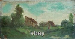 Landscape Oil Painting on Wood 19th Century Barbizon Signed Antique Painting