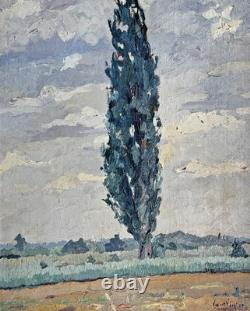Landscape Painting with Cypress Trees by Yvonne Vonnot-Viollet (Le-Duc), 1919