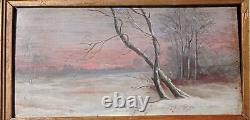 Landscape Under Snow. Oil on Wood. 19th Century. Good Condition.