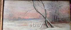 Landscape Under Snow. Oil on Wood. 19th Century. Good Condition.