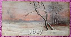 Landscape Under Snow. Oil on Wood. 19th Century. Good Condition.