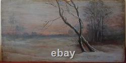 Landscape Under Snow. Oil on Wood. 19th Century. Good Condition.