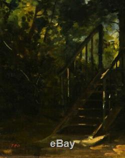 Landscape Under Wood Stairs Oil On Canvas 19th Sign Teo Superb