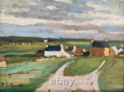 Landscape Village Breton By Paul Lallement, Oil On Wood, Epoque Xxème