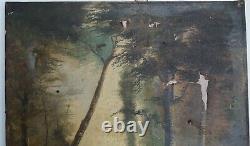 Landscape With Large Cow Trees Ancient Table Signed Sth Under Forest