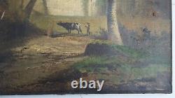 Landscape With Large Cow Trees Ancient Table Signed Sth Under Forest