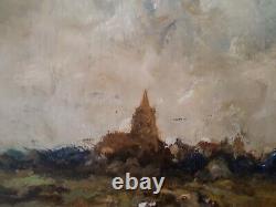 Landscape With Village Clocher Oil Wood Signed Romanticism Barbizon Box Tbe