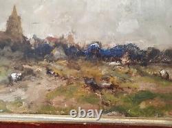 Landscape With Village Clocher Oil Wood Signed Romanticism Barbizon Box Tbe