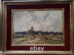 Landscape With Village Clocher Oil Wood Signed Romanticism Barbizon Box Tbe