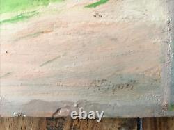 Landscape by the Water Stunning oil on wood, signed