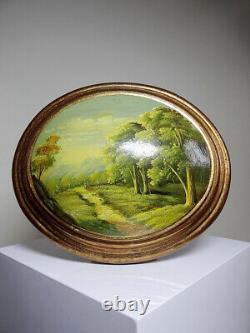 Landscape oil on convex wood Italian vintage baroque Florentine style