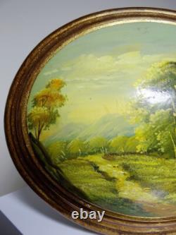 Landscape oil on convex wood Italian vintage baroque Florentine style