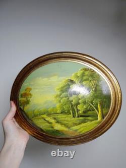Landscape oil on convex wood Italian vintage baroque Florentine style