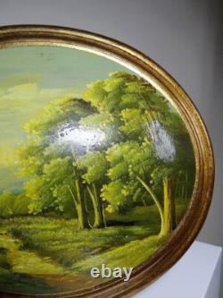 Landscape oil on convex wood Italian vintage baroque Florentine style