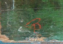 Landscape oil painting on wood 19th century Barbizon Signed antique painting