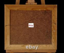 Landscape with Boat, Oil on Wood, Unsigned, with Frame, Original Painting